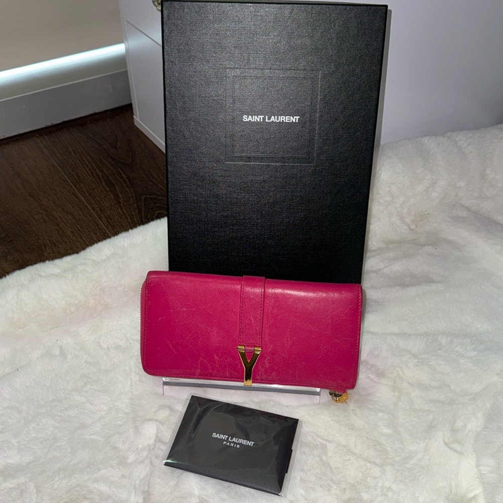 AUTHENTIC Yves Saint Laurent Y Ligne Zip Around Long Wallet